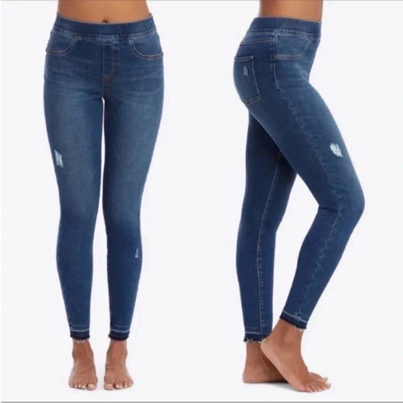 Spanx Distressed Ankle Skinny Jeans High Waisted  Pull On Stretch Size M - Picture 2 of 9